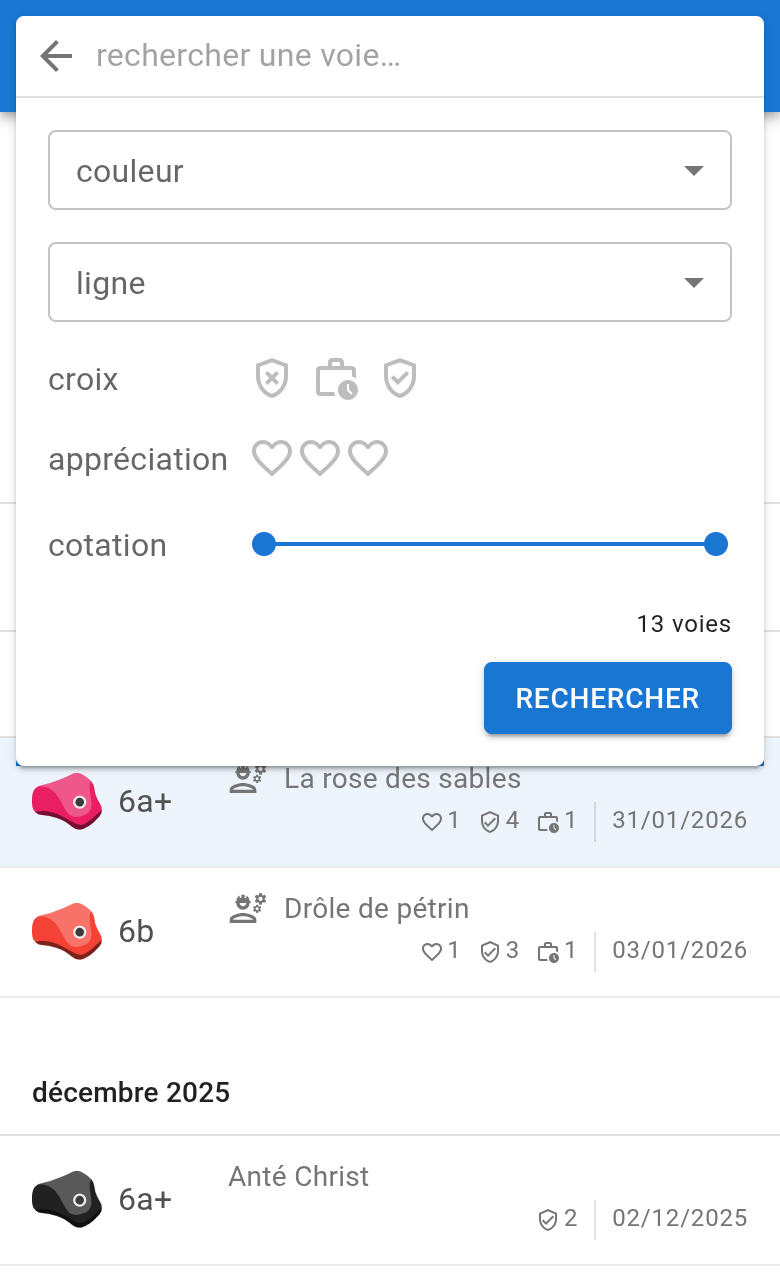 Filtres de recherche